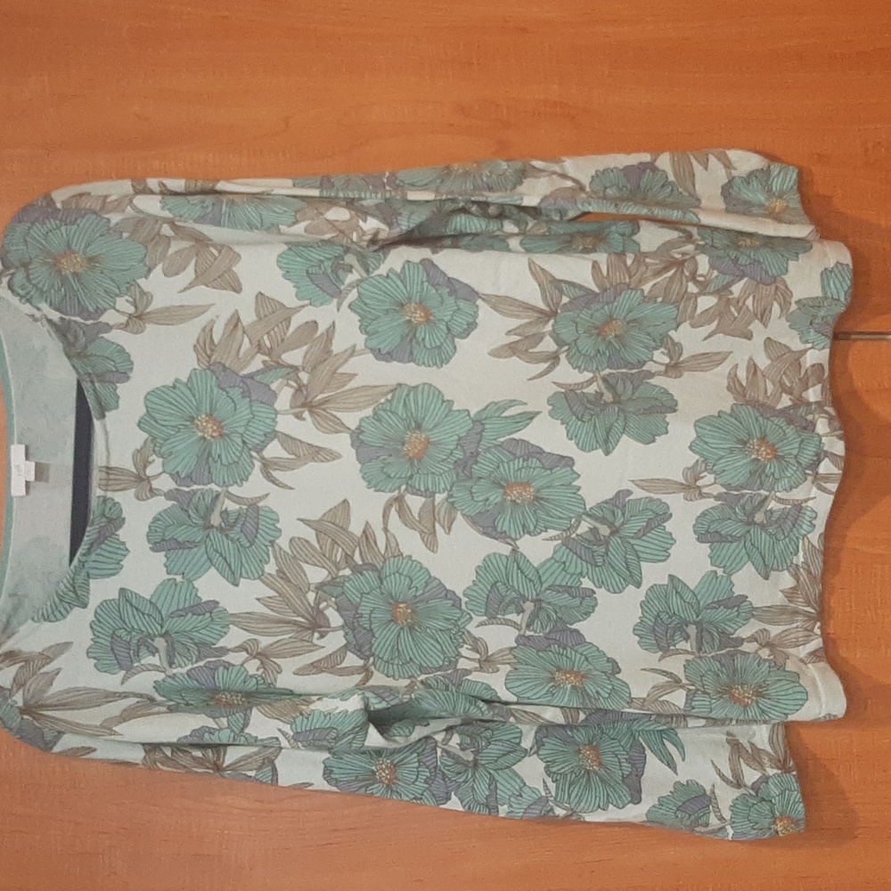 J Jill Floral Boatneck Mint Sweater  Size L